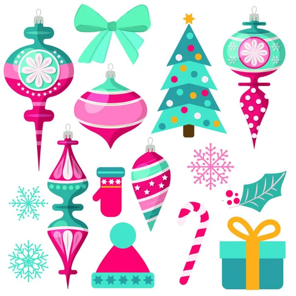 Christmas New Year Icons Set Vector Illustration — Stock Vector