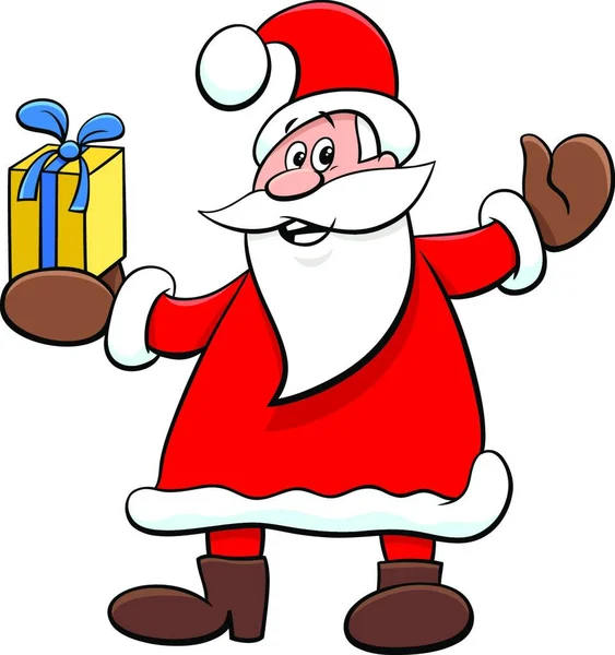 Ilustracja Kreskówek Zabawna Postać Świętego Mikołaja Teraźniejszością Święta Bożego Narodzenia — Wektor stockowy