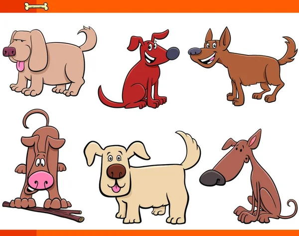 Ilustracja Komiksu Psy Lub Szczenięta Pet Animal Characters Set — Wektor stockowy