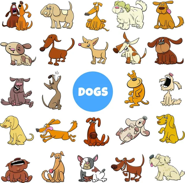 Dibujos Animados Ilustración Perros Cachorros Mascotas Personajes Animales Set Grande — Archivo Imágenes Vectoriales