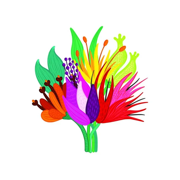 Букет Красивих Барвистих Квітів Прикріплені Пелюстки Ручні Рослини Квіткова Композиція — стоковий вектор