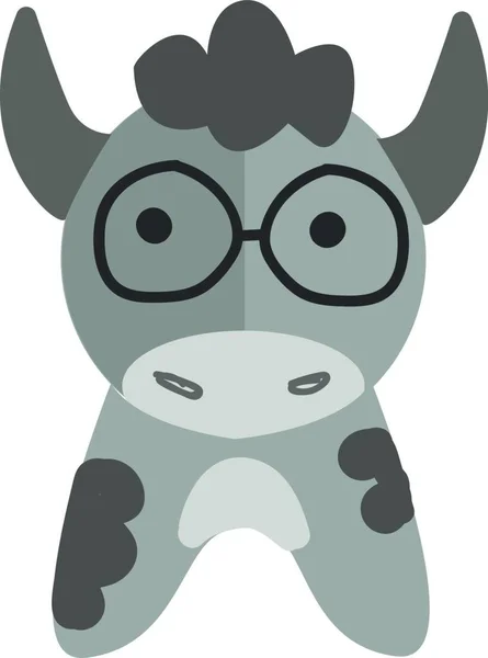 Vache Grise Avec Des Lunettes Rondes Illustration Vectorielle Sur Fond — Image vectorielle