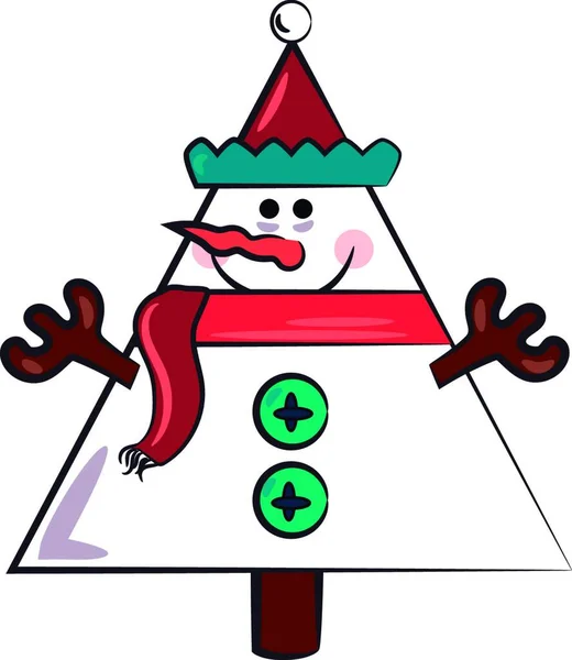 Baumförmiger Schneemann Mit Rotem Schal Mütze Während Der Weihnachtsdekoration Vektor — Stockvektor