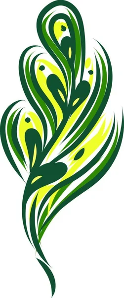 緑と黄色のゴージャスな羽ベクトルカラー描画またはイラストレーションのペイント — ストックベクタ