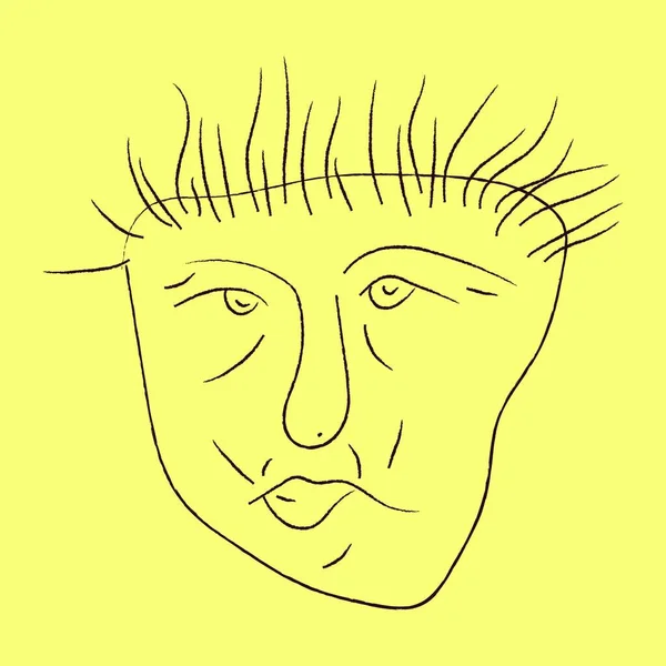 Gambar Pensil Wajah Seorang Pria Dengan Rambut Berduri Pada Gambar - Stok Vektor