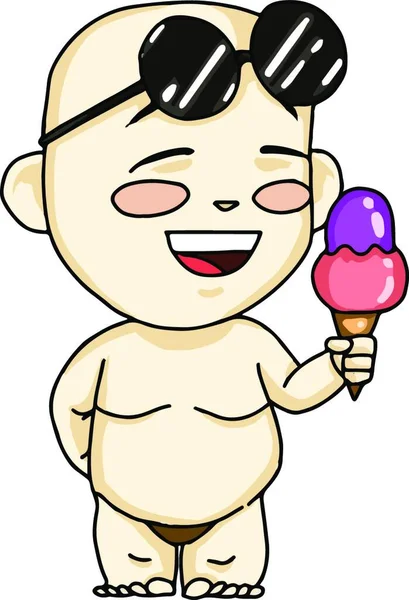 Bebé Asiático Fresco Con Gafas Sol Helado Mano Está Disfrutando — Vector de stock