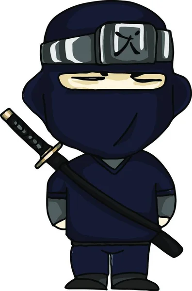 Una Caricatura Del Guerrero Ninja Japonés Chino Con Espada Dibujo — Vector de stock