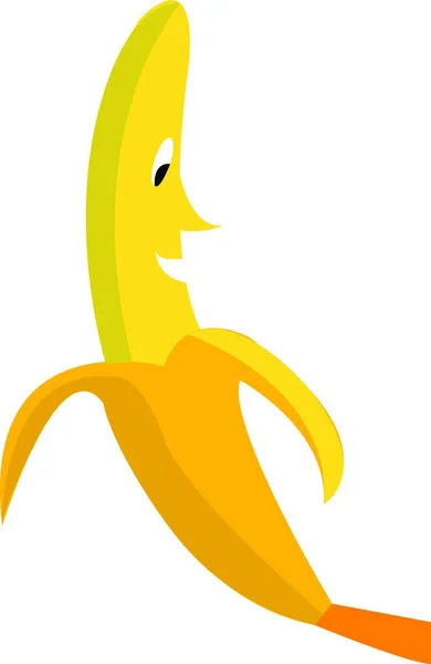 Una Caricatura Plátano Medio Pelado Con Dibujo Ilustración Sonriente Del — Vector de stock