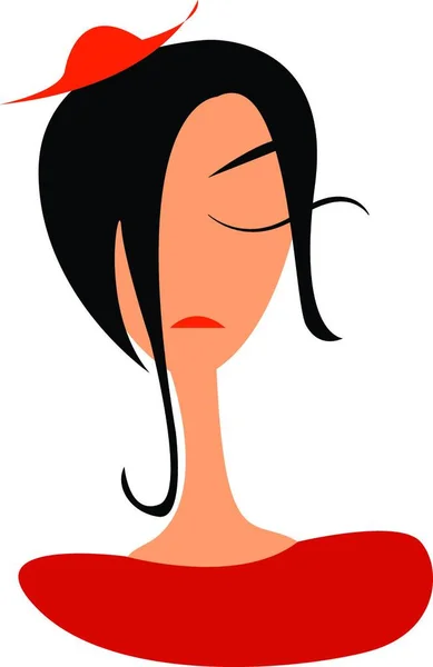 Une Femme Aux Longs Cheveux Noirs Portant Petit Béret Couleur — Image vectorielle