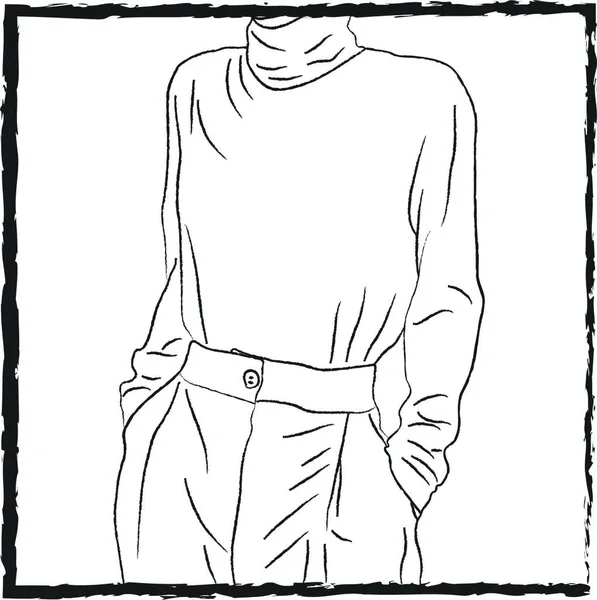 Trouser Turtleneck Full Sleeved Tshirt Tucked Vector Color Drawing Illustration — Stock Vector