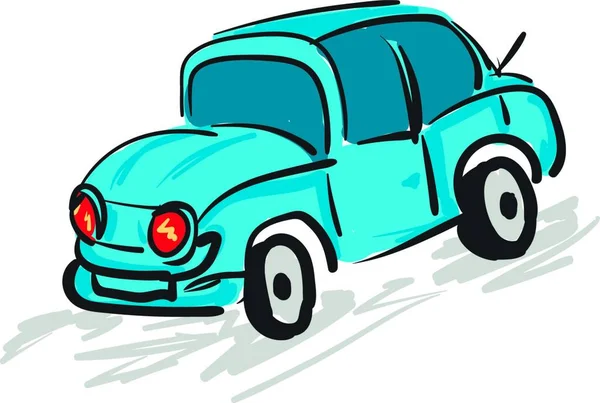 Ein Blaues Auto Mit Roten Scheinwerfern Vektor Farbzeichnung Oder Illustration — Stockvektor
