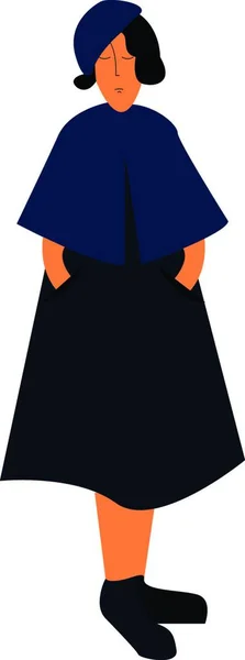 Una Chica Vestido Azul Con Sombrero Azul Zapatos Negros Con — Archivo Imágenes Vectoriales