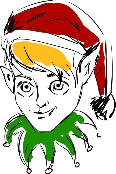 Einfache Skizze Einer Elfe Mit Roter Mütze Blonden Haaren Und — Stockvektor