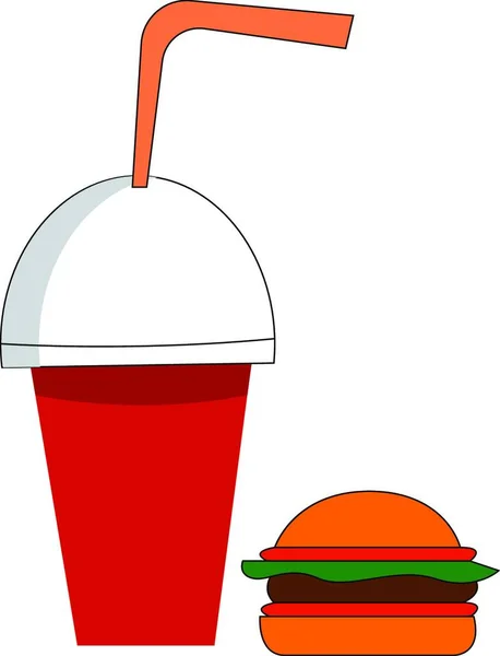 Soda Cup Och Burger Vektor Illustration Vit Bakgrund — Stock vektor