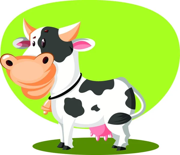 Vaca Sonriente Con Campana Ilustración Vector Sobre Fondo Blanco — Archivo Imágenes Vectoriales