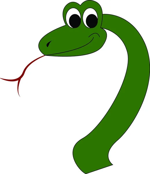 有毒な緑色のヘビは その分岐舌ベクトルカラー描画またはイラストでシューされている — ストックベクタ