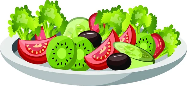 Salade Met Groenten Fruit Vectorillustratie — Stockvector