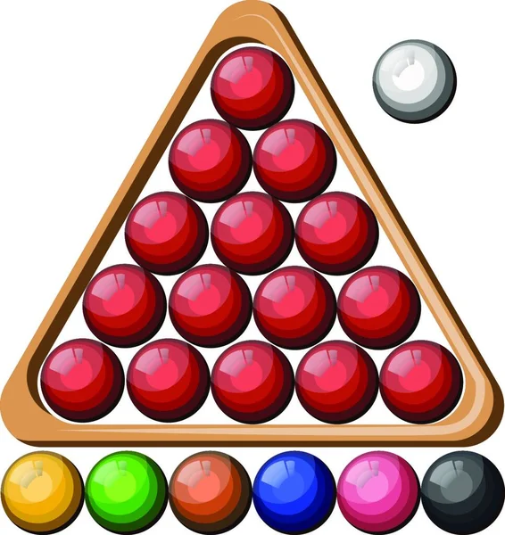 Een Biljartballen Set Driehoek Vorm Regeling Groene Tafel Sticks Handvat — Stockvector