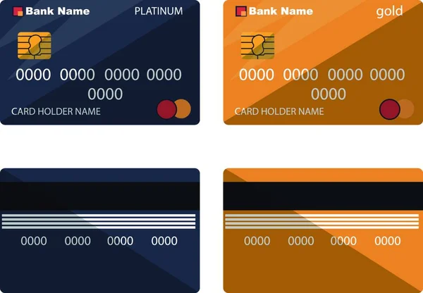 Imprimir Tarjetas Crédito Ambos Lados Oro Platino Fondo Blanco Vector — Vector de stock