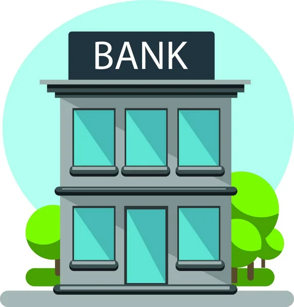 Banco Edifício Com Sinal Topo Fundo Branco Ilustrador Vetorial — Vetor de Stock