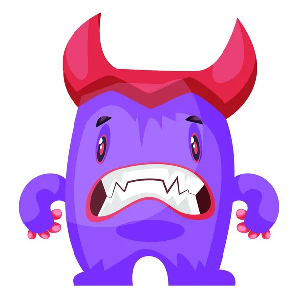 Monstre Violet Effrayé Avec Grandes Cornes Rouges Fond Blanc Illustration — Image vectorielle