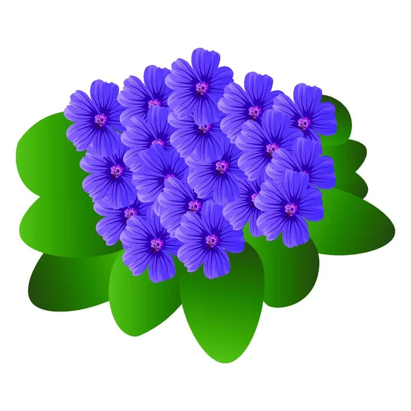 Векторна Ілюстрація Фіолетових Фіолетових Квітів Зеленим Листям Білому Тлі — стоковий вектор