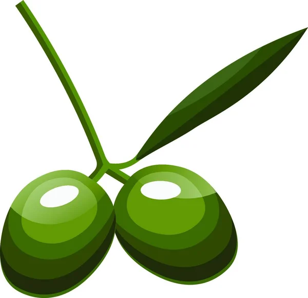 Caricature Deux Olives Vertes Avec Feuille Verte Sur Une Illustration — Image vectorielle