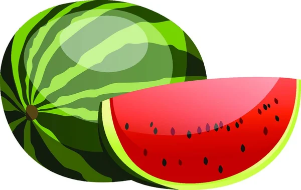 Vektor Illustration Der Grünen Wassermelone Rote Scheibe Mit Schwarzem Samen — Stockvektor