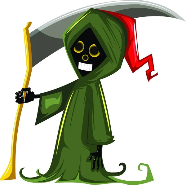 Grim Reaper Groen Pak Vector Illsutration Witte Achtergrond — Stockvector