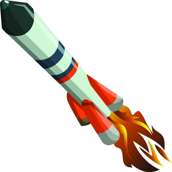 White Long Flying Rocket Vector Illustration White Background — Stock Vector