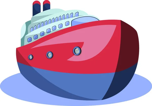 白い背景に大きな船の赤と青のベクトル図の正面図 — ストックベクタ