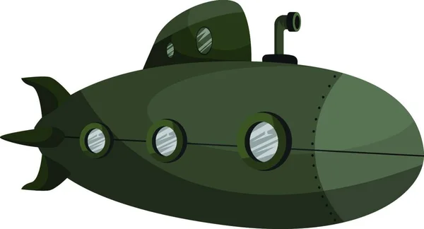 Deep Green Submarine Vector Illustration White Background — Stock Vector