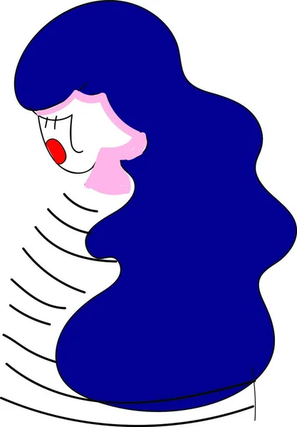 女孩与长的深蓝色头发和红色嘴唇向量例证在白色背景 — 图库矢量图片