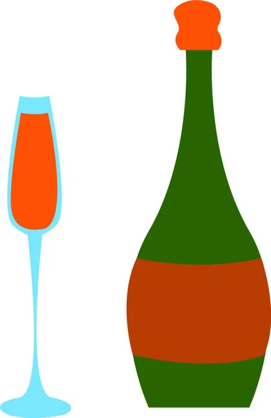 Full Champagne Glas Och Grön Champagne Flaska Vektor Illustration Vit — Stock vektor