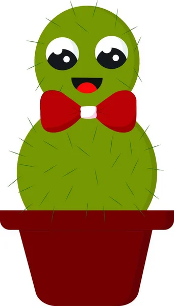 Cactus Verde Sonriente Con Lazo Rojo Vector Rojo Ilustración Sobre — Vector de stock