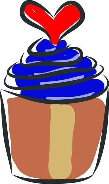 Blauer Gelee Cupcake Mit Rotem Herzvektor Auf Weißem Hintergrund — Stockvektor
