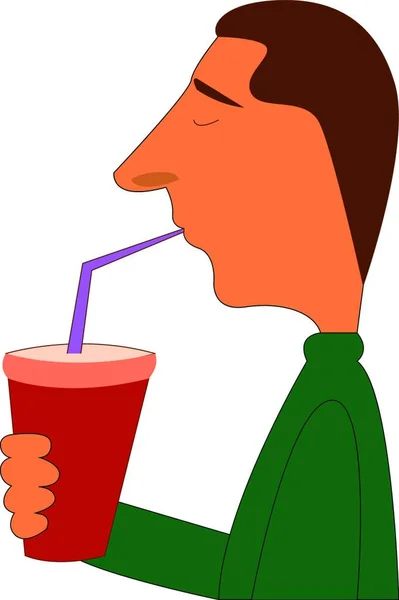 Caricature Man Drinking Juice Vector Illustration White Background — Stock Vector
