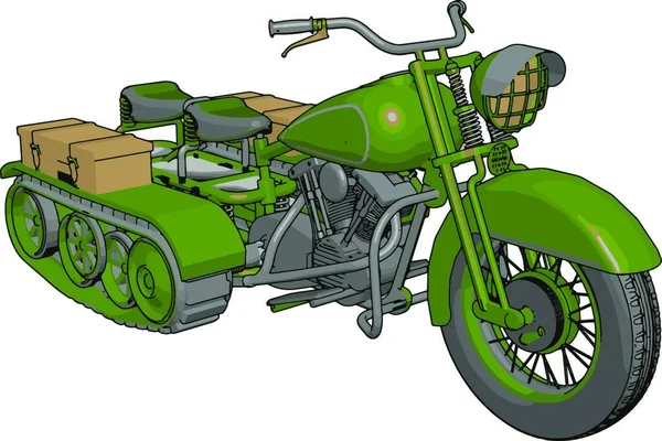Vektor Illustration Vit Bakgrund Militär Motorcykel Med Larv Spår — Stock vektor