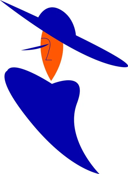Кліпарт Жінки Блакитній Сукні Відповідний Літній Капелюх Векторний Кольоровий Малюнок — стоковий вектор