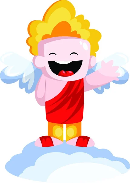 Cute Vector Illustratie Van Glimlachende Cupido Gekleed Het Rood Staande — Stockvector