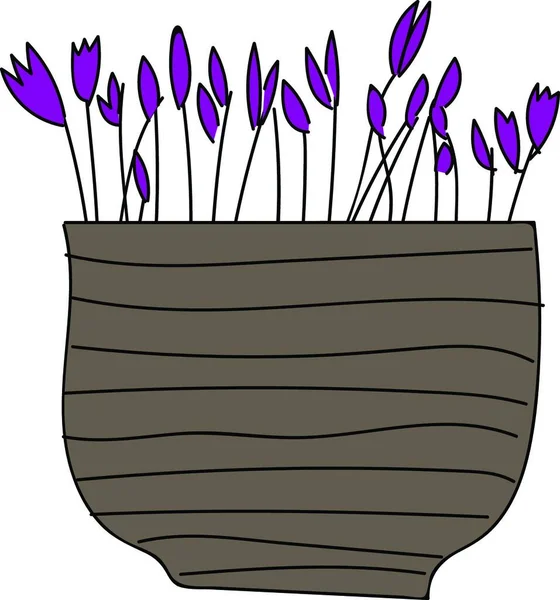Проста Векторна Ілюстрація Фіолетових Квітів Коричневому Квітковому Горщику Білому Тлі — стоковий вектор
