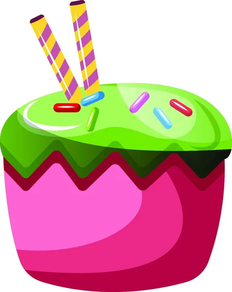 Cupcake Con Esmalte Verde Espolvorea Vector Ilustración Sobre Fondo Blanco — Vector de stock