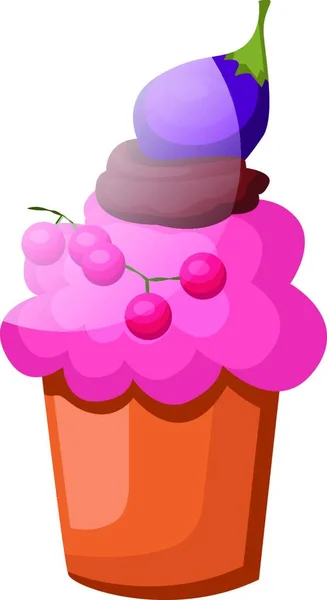 Cupcake Met Een Vrucht Als Decoratie Illustratie Vector Witte Achtergrond — Stockvector