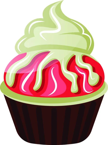 Cupcake Chocolat Avec Garniture Chocolat Rouge Blancvecteur Illustration Sur Fond — Image vectorielle