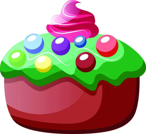 Cupcake Con Glaseado Verde Colorido Vector Ilustración Aspersión Sobre Fondo — Vector de stock