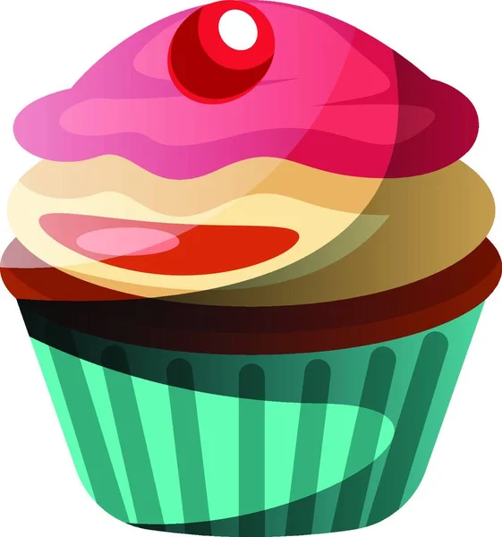 Choklad Cupcake Med Vanilj Och Jordgubbe Icingillustration Vektor Vit Bakgrund — Stock vektor