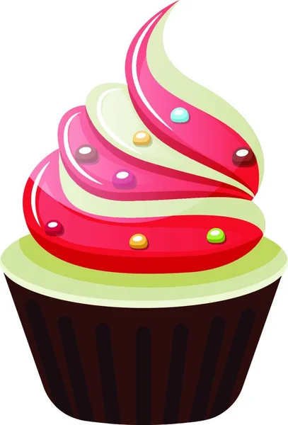 白の背景に赤と白のフロスティングのイラストベクトルとカップケーキ — ストックベクタ