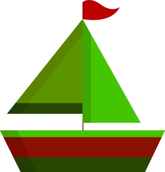 海のベクトルの色の図面やイラストで赤い旗のセーリングと緑と赤の帆船 — ストックベクタ