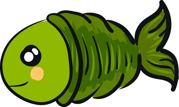 Pequeño Pez Verde Lindo Con Ojos Grandes Nadando Dibujo Ilustración — Vector de stock