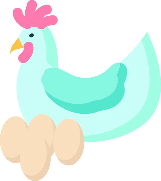 Poulet Bleu Clair Avec Quatre Œufs Blancs Illustration Vectorielle Sur — Image vectorielle